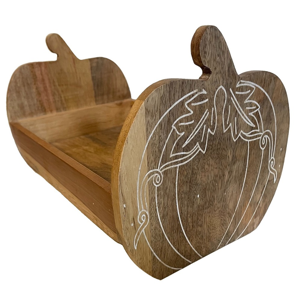 Nordstrom Carved Pumpkin Cradle Fruit Tray Mango Wood 12"x8"x8"